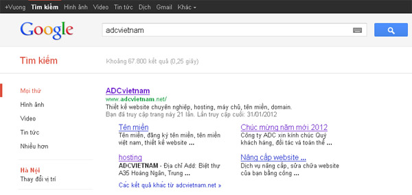 Google thay đổi hiển thị sitelinks