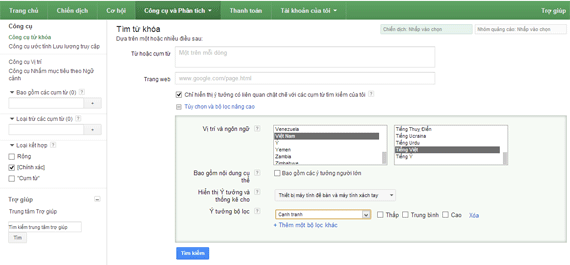 Đặt từ khóa trên Google Adword Keyword Tools, onpage chuẩn seo 2013