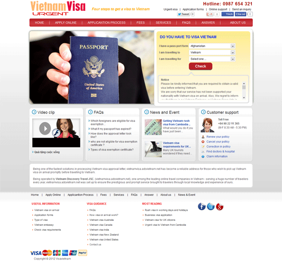 Giao diện demo thiết kế website visa