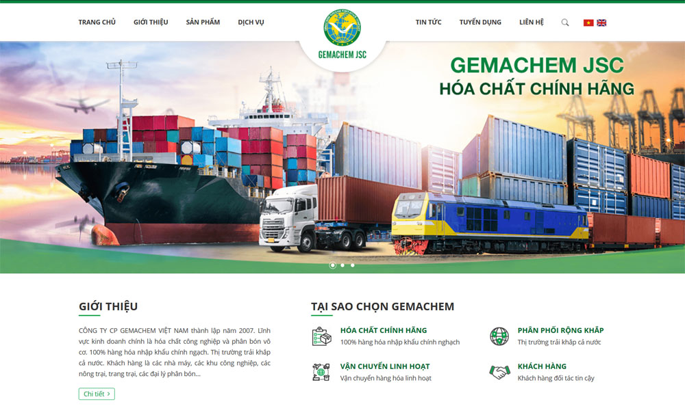Giao diện trang web công ty cp Gemachem được thiết kế tại ADC Việt Nam