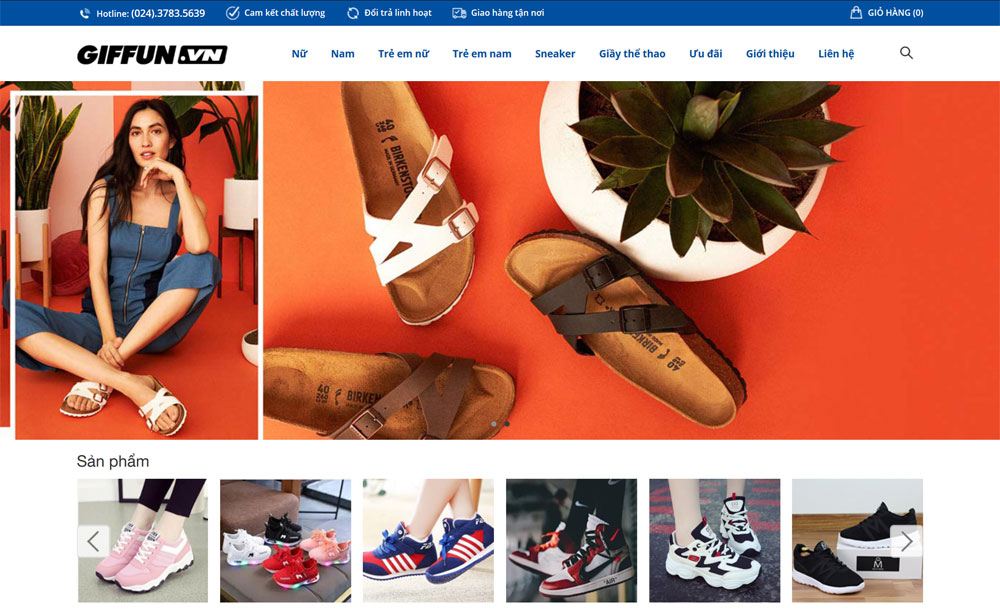 Giao diện trang web shop bán giày giffun thiết kế bởi ADC Việt Nam