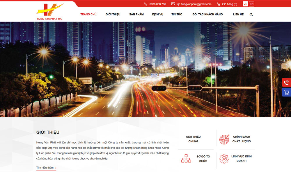 Giao diện trang web công ty sản xuất Hưng Vân Phát thiết kế tại ADC Việt Nam