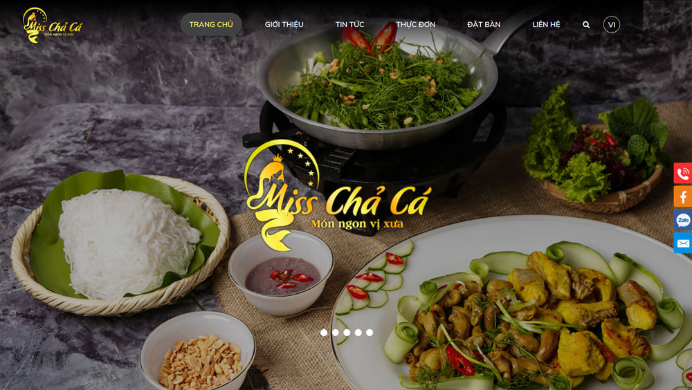 Giao diện trang web nhà hàng ẩm thực Miss chả cá thiết kế tại ADC Việt Nam
