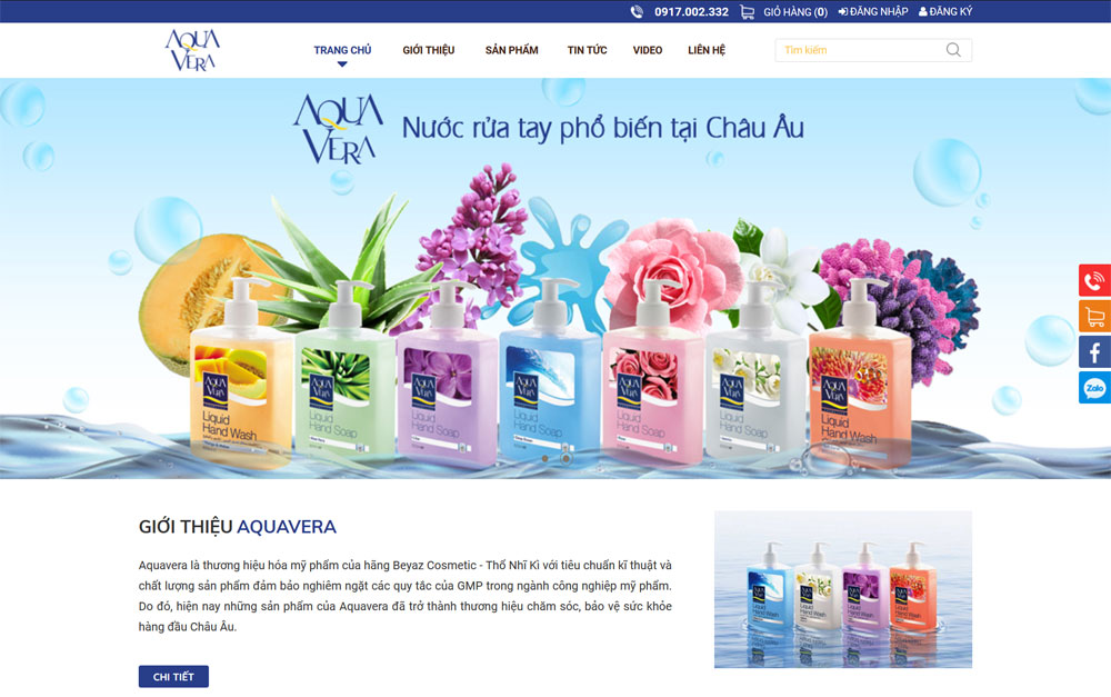 GIao diện website thương hiệu hóa mỹ phẩm aquavera thiết kế tại ADC Việt Nam
