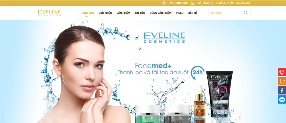 Giao diện website shop mỹ phẩm Eveline thiết kế tại ADC Việt Nam