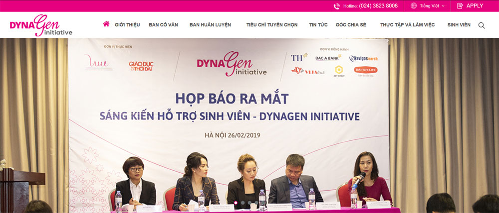 Giao diện website sáng kiến hỗ trợ sinh viên DynaGen Initiative tại ADC Việt Nam