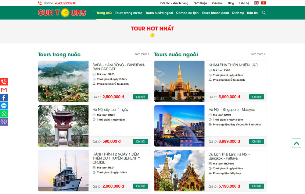 Giao diện website sun tours vietnam thiết kế tại ADC Việt nam