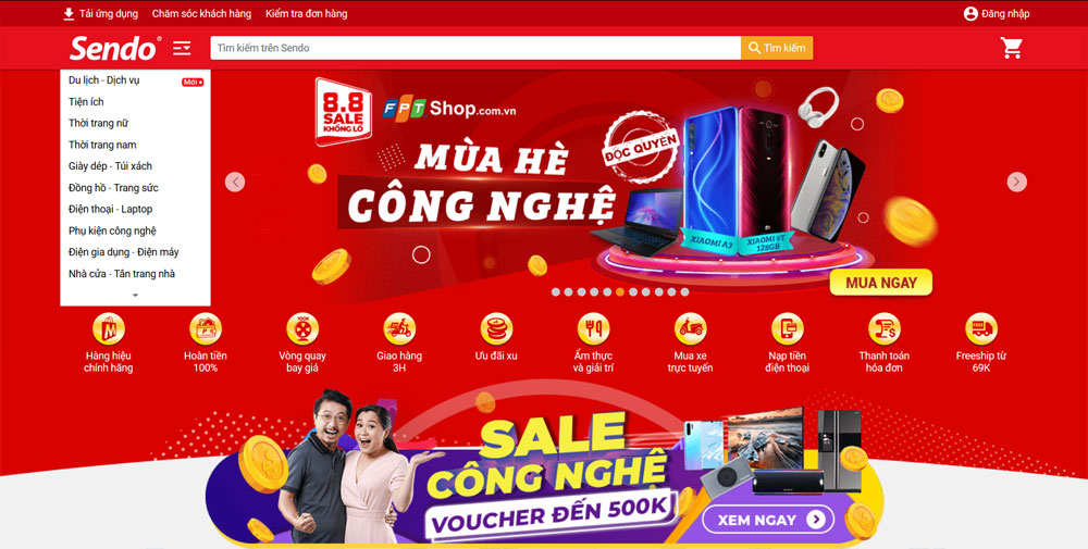 Giao diện website thương mại điện tử Sendo.vn