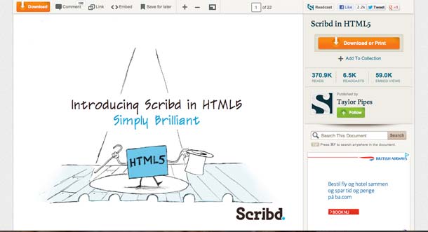 thiết kế website Scribd bằng html5