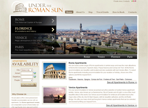Website bất động sản Under the Roman Sun, thiết kế web bất động sản
