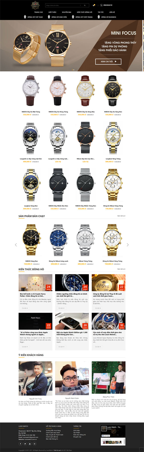 Giao diện website shop đồng hồ Luxio Watch thiết kế bởi ADC Việt Nam