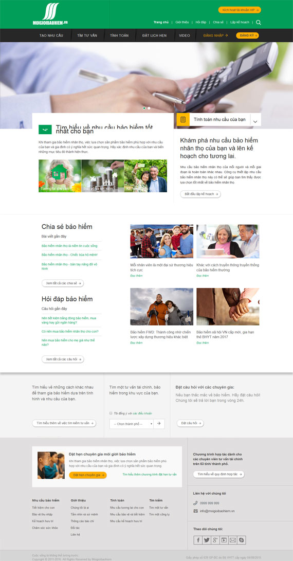 Giao diện website môi giới bảo hiểm thiết kế bởi công ty ADC Việt Nam