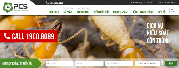 Giao diện trang web kiểm soát côn trùng pcs