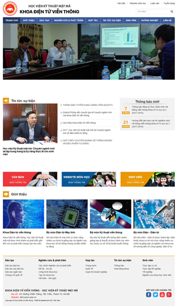 Giao diện website khoa điện tử viễn thông thiết kế tại ADC Việt nam