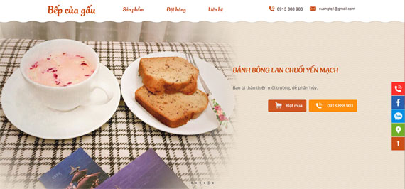 ADC Việt nam thiết kế website Bepcuagau.com chuyên bánh bông lan chuối yến mạch