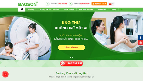 Giao diện website tầm soát ung thư bệnh viện đa khoa Bảo Sơn