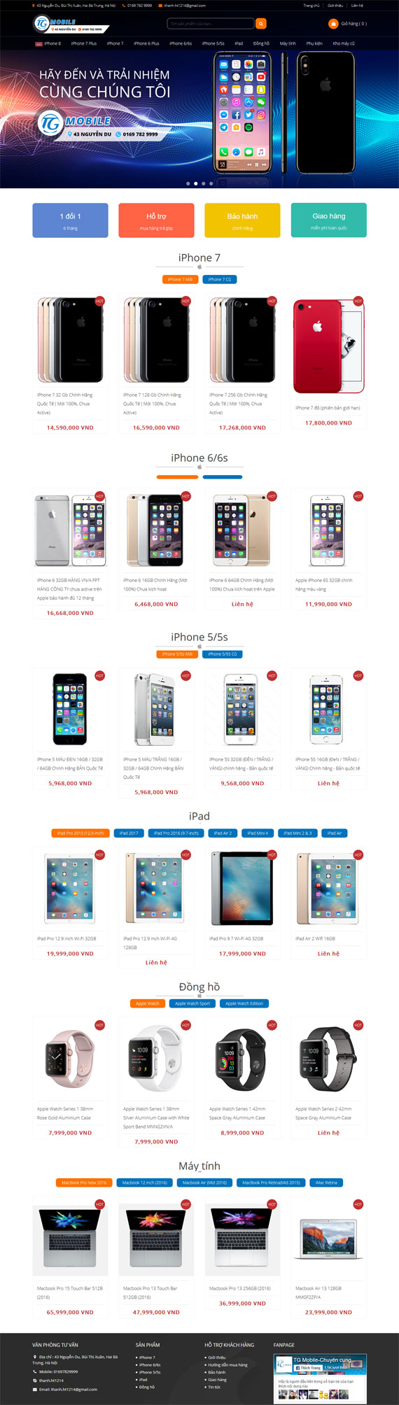 Giao diện website cửa hàng mua bán sản phẩm apple TG Mobile thiết kế tại ADC