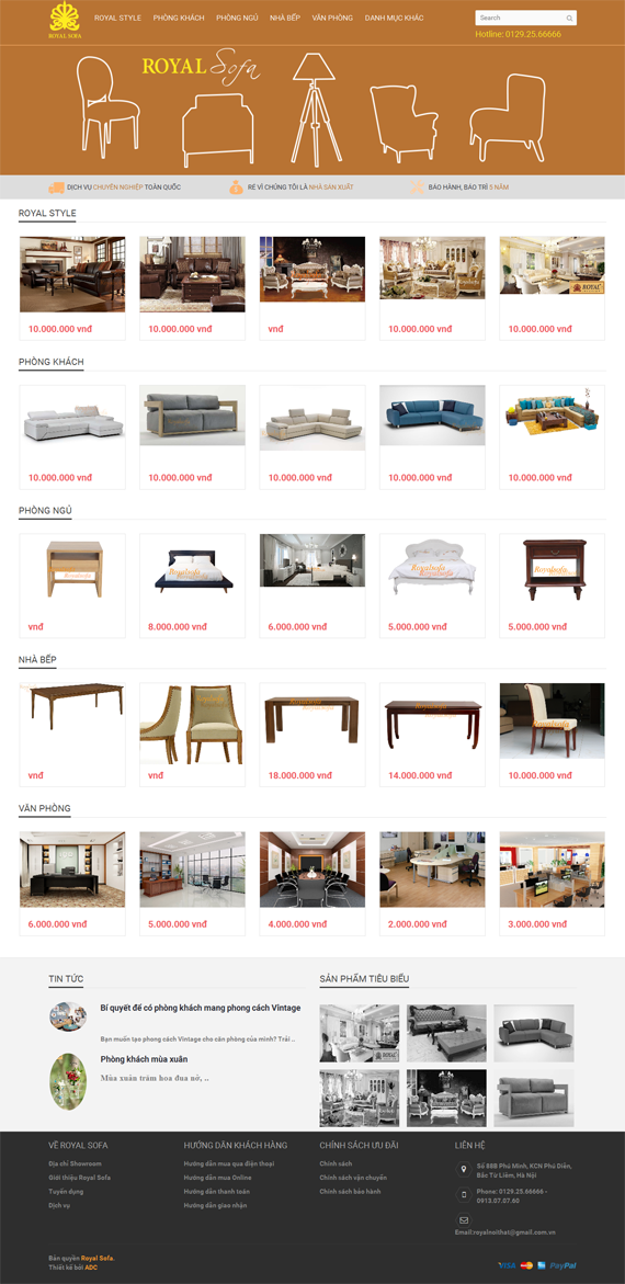 Giao diện website Công ty cổ phần nội thất Royal Sofa