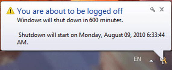 Thông báo thời gian sẽ tắt máy trong Windows 7