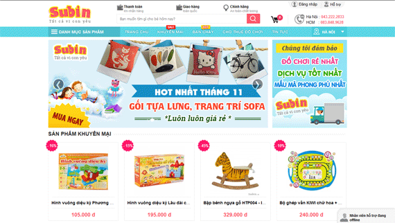 Mẫu giao diện web bán đồ chơi online subin.vn
