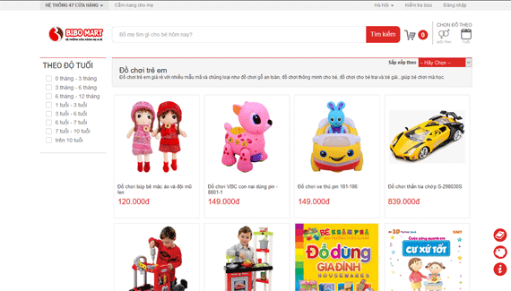 Mẫu giao diện web bán đồ chơi online bibomart.com.vn