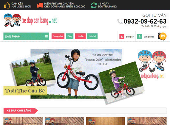 Mẫu thiết kế website bán xe đạp cho trẻ em
